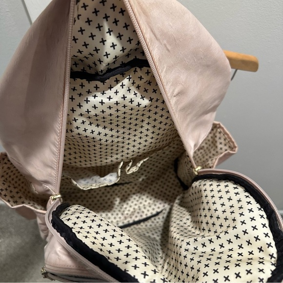 Petunia Pickle Botton Diaper Bag Backpack Blush Pink Quilted Satin Fabric - Picture 5 of 7